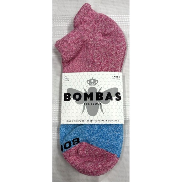Bombas Accessories - Bombas Unisex Ankle Socks Pink and Blue Tri-Block Size Large NWT